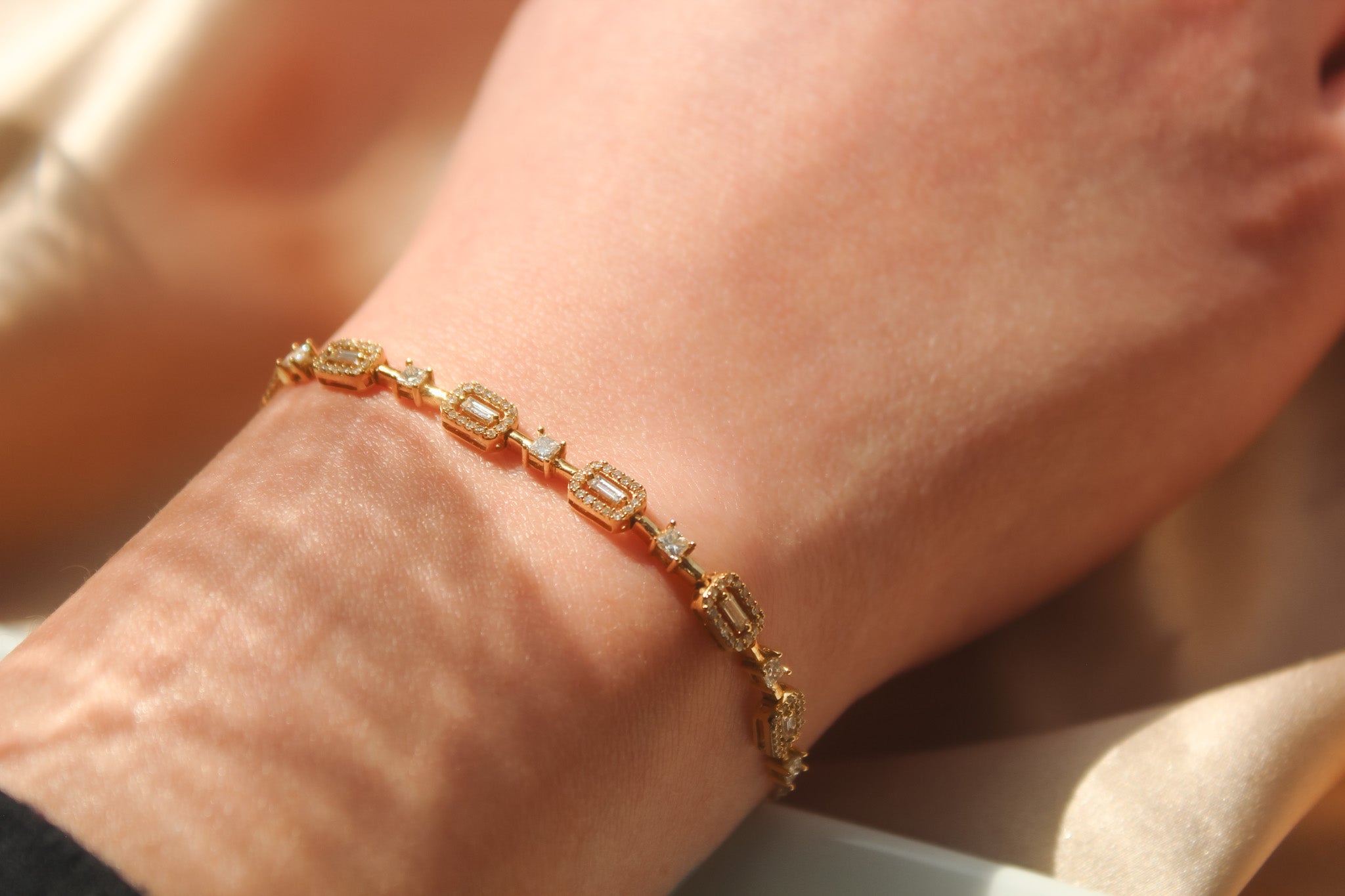 0.75CT  Baguette, Princess & Round Cut Diamonds  18k Yellow Gold Bracelet - Sabrina A Jewelry
