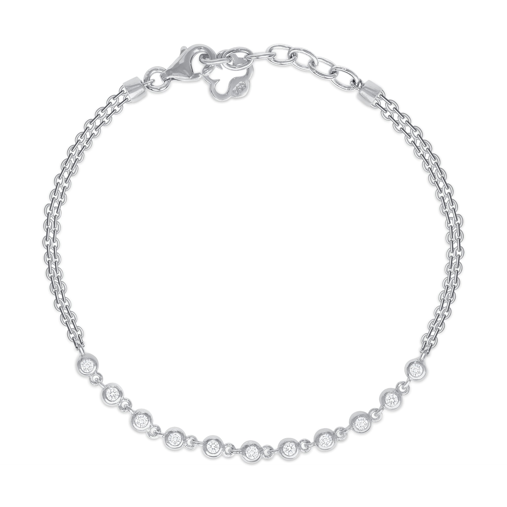 18k White Gold Simplistic Round Diamond Bezel Set Bracelet