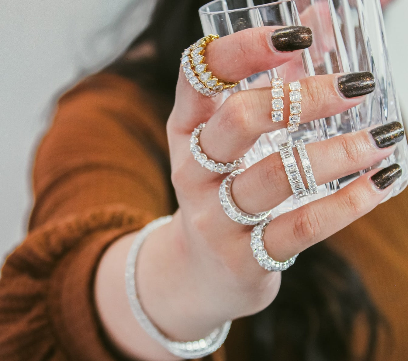 Stack of Diamond Eternity Rings Thanksgiving Outfit Style