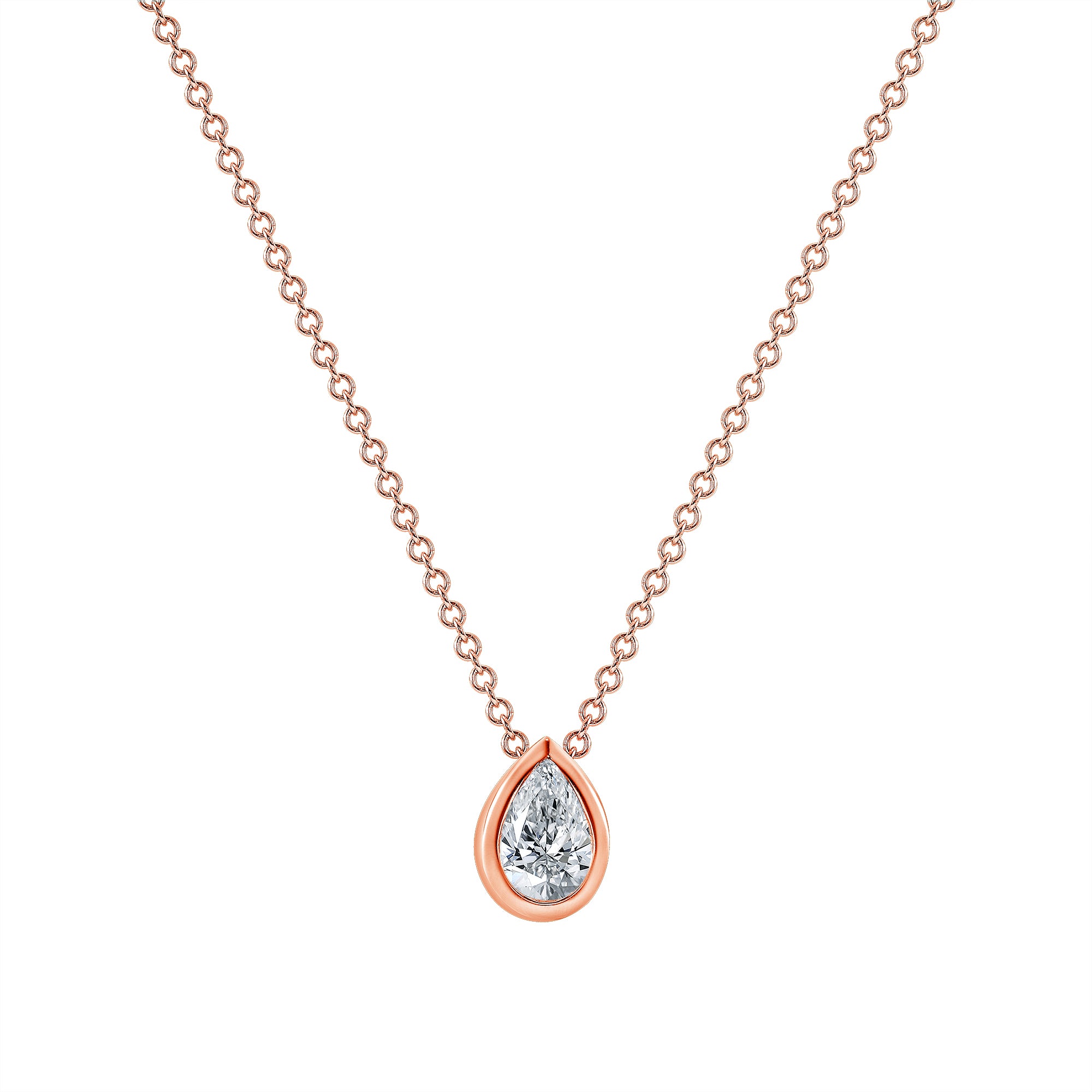 0.30ct Pear Shaped Diamond 18k Gold Bezel Set Necklace