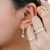 2.00ct Princess & Round Cut Natural Diamond 18K Gold Bezel Set Drop Earring