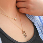 14K Solid Yellow Gold Pavé Natural Diamond Initial Letter Dog Tag Necklace - Sabrina A Jewelry