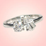 Toi Et Moi Oval and Round Diamond 18K Gold Engagement Ring / Two Stone Wedding Ring