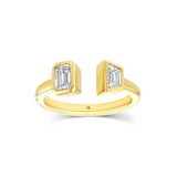 0.75ct Emerald & Trapezoid Cut Diamonds in an 18K Gold Bezel Open Ring