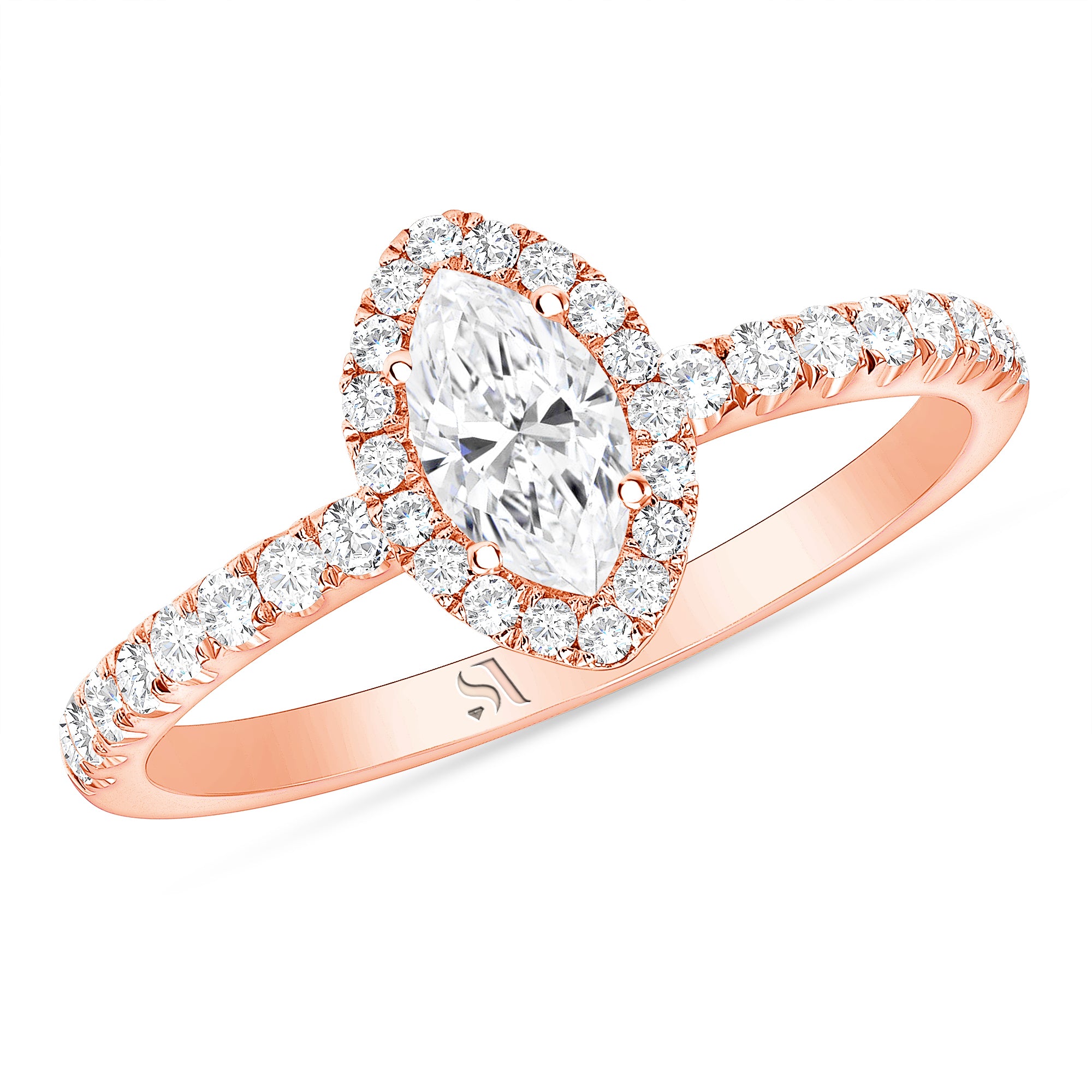 Marquise Halo Rose Gold Diamond Ring