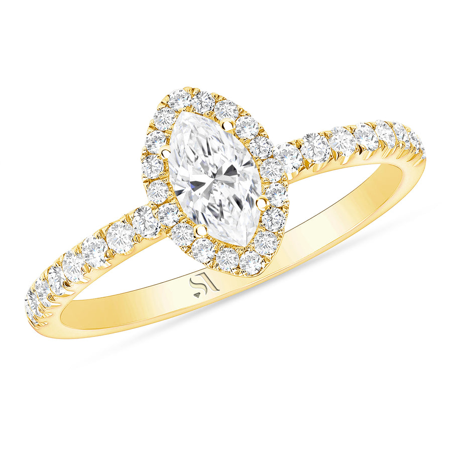 Marquise Halo Yellow Gold Diamond Ring