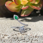 Spiral Twist Green Emerald Teardrop Sun Design 18k Diamond Ring