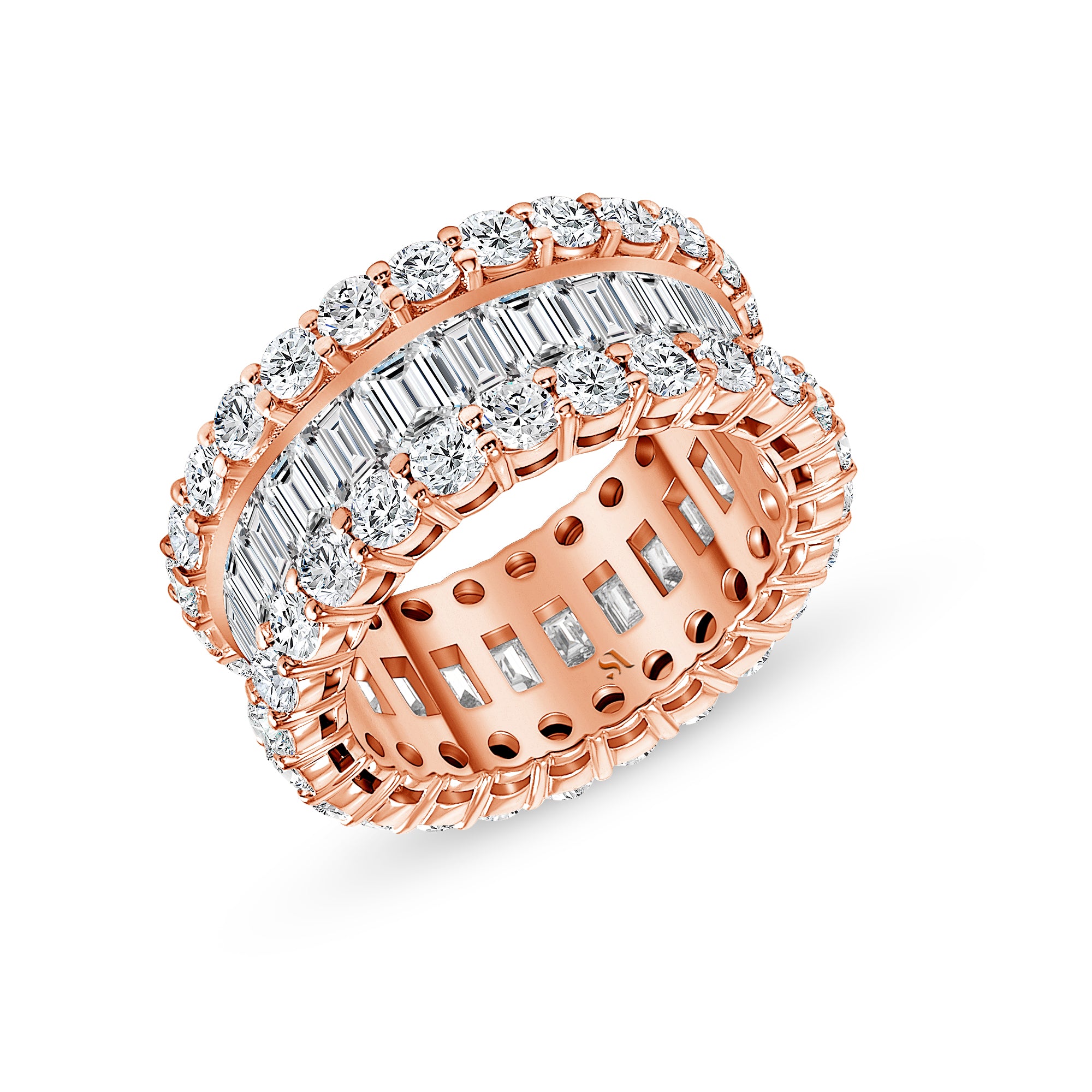 Baguette and Round Rose Gold Diamond Band