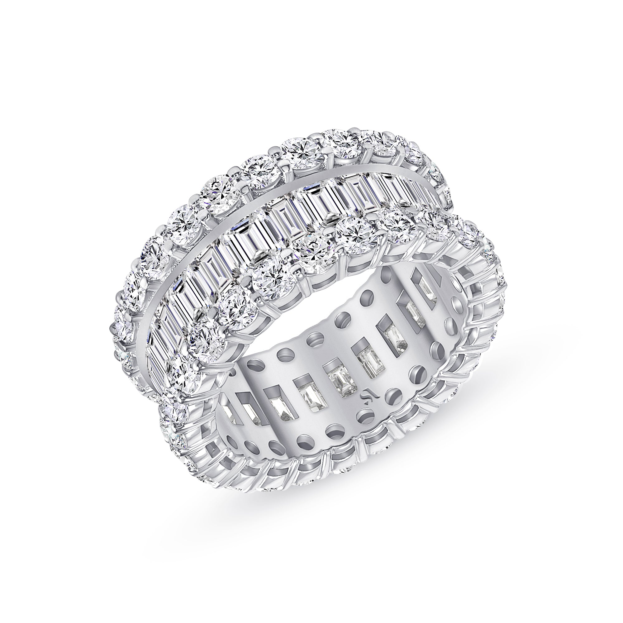 Baguette and Round White Gold Diamond Band