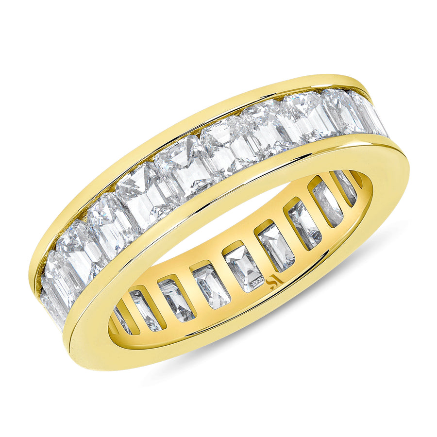 Channel Set Emerald Cut Yellow Gold Diamond Band