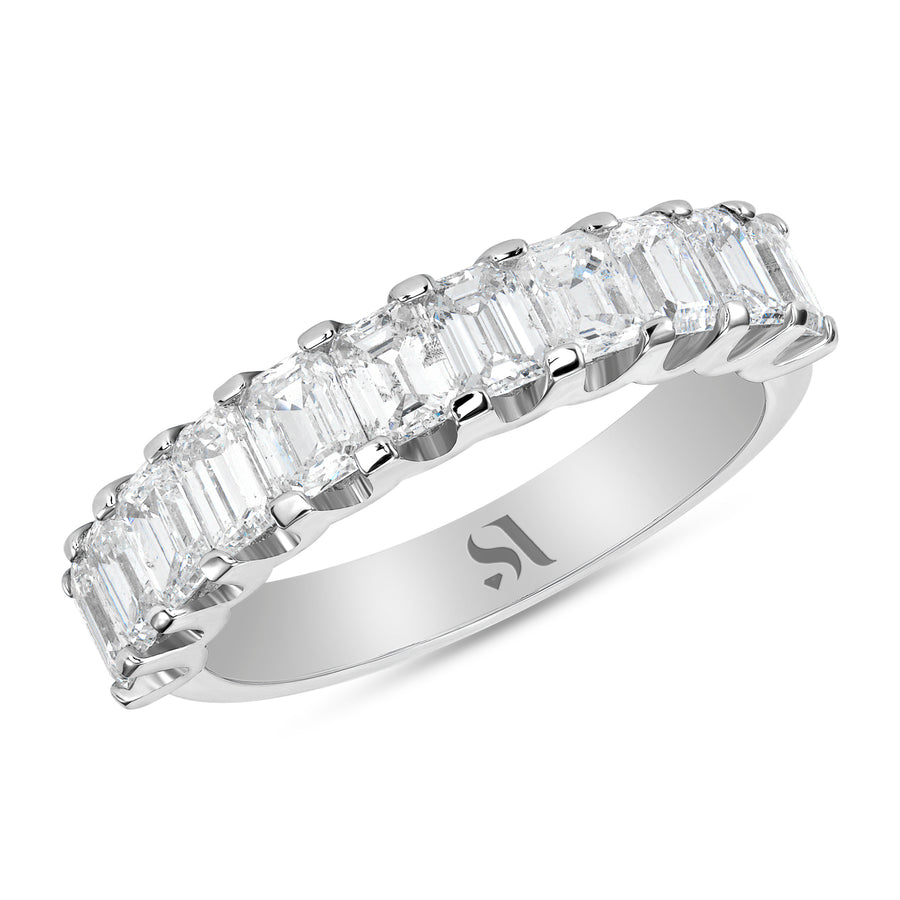 emerald and diamond eternity band White Gold
