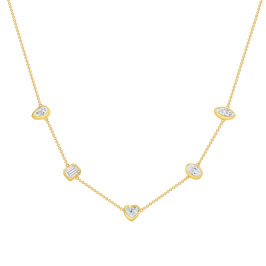 Multi Shape Bezel Set Yellow Gold Diamond Necklace