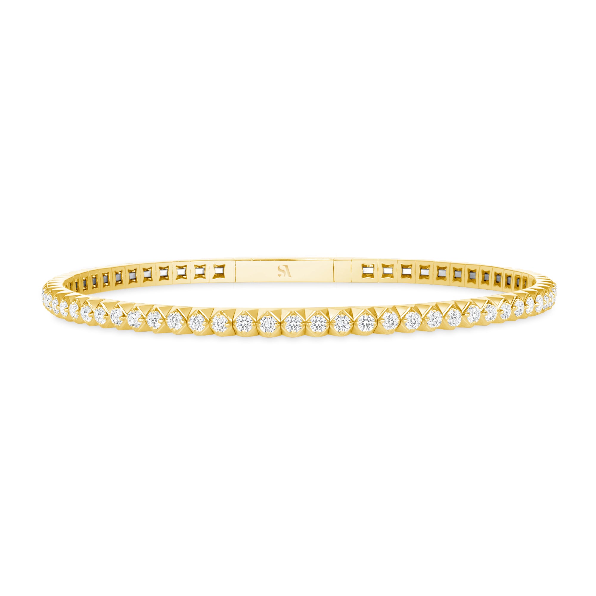 Diamond 14k Gold Flexible Round Bangle - Sabrina A Jewelry