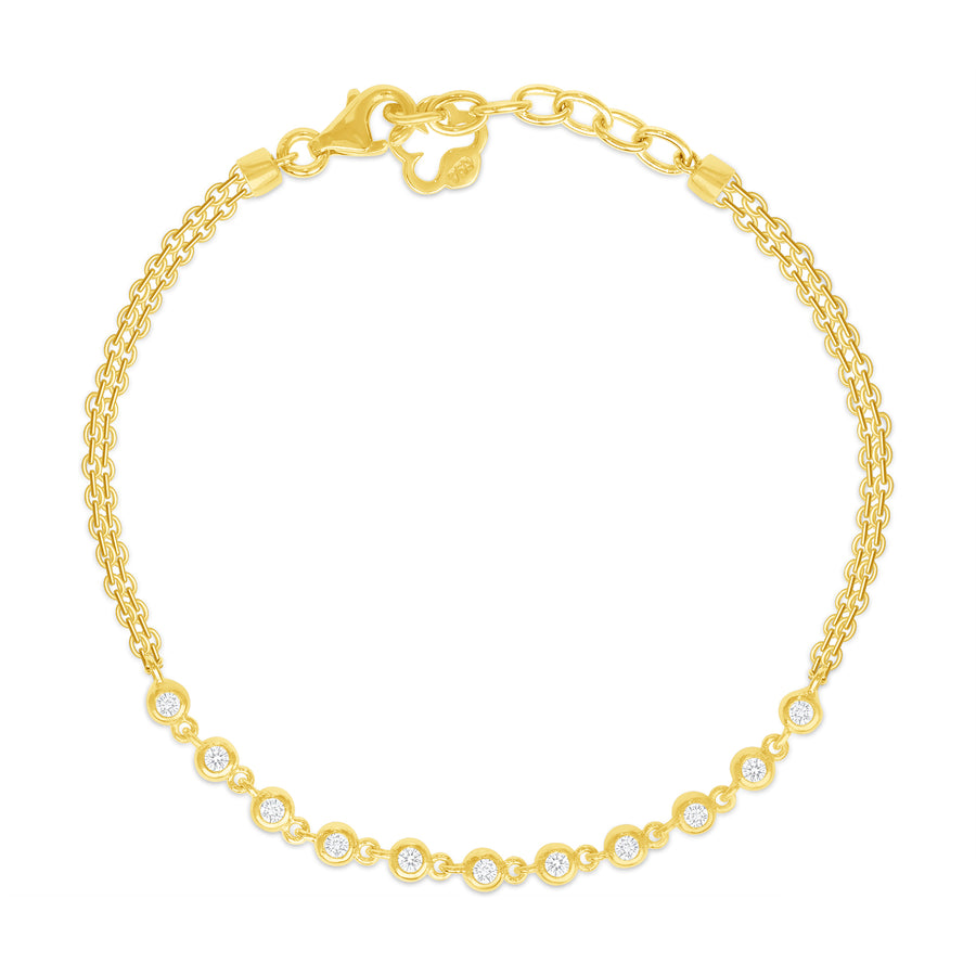 18k Yellow Gold Simplistic Round Diamond Bezel Set Bracelet