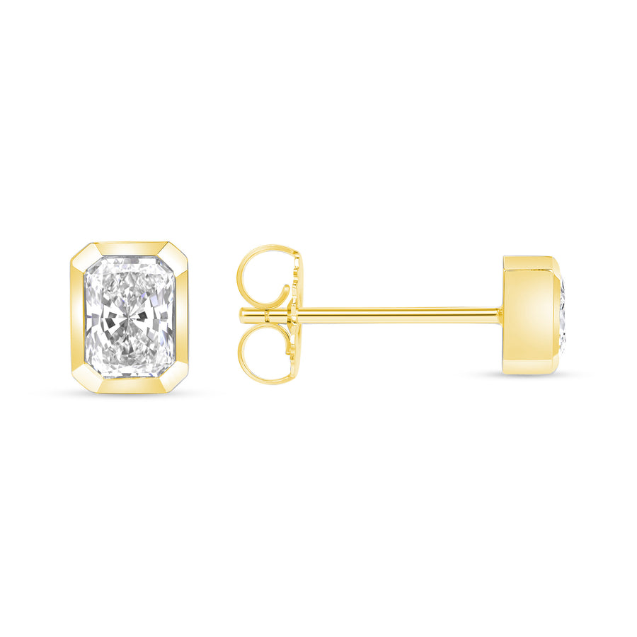 Radiant Diamond 18k Yellow Gold Stud Earring