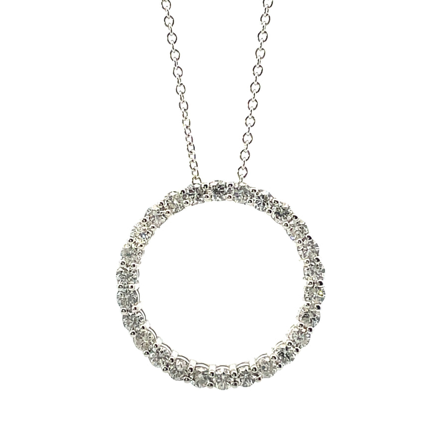 Circle of Life  1.50 CT Natural Diamond 14K White Gold Necklace
