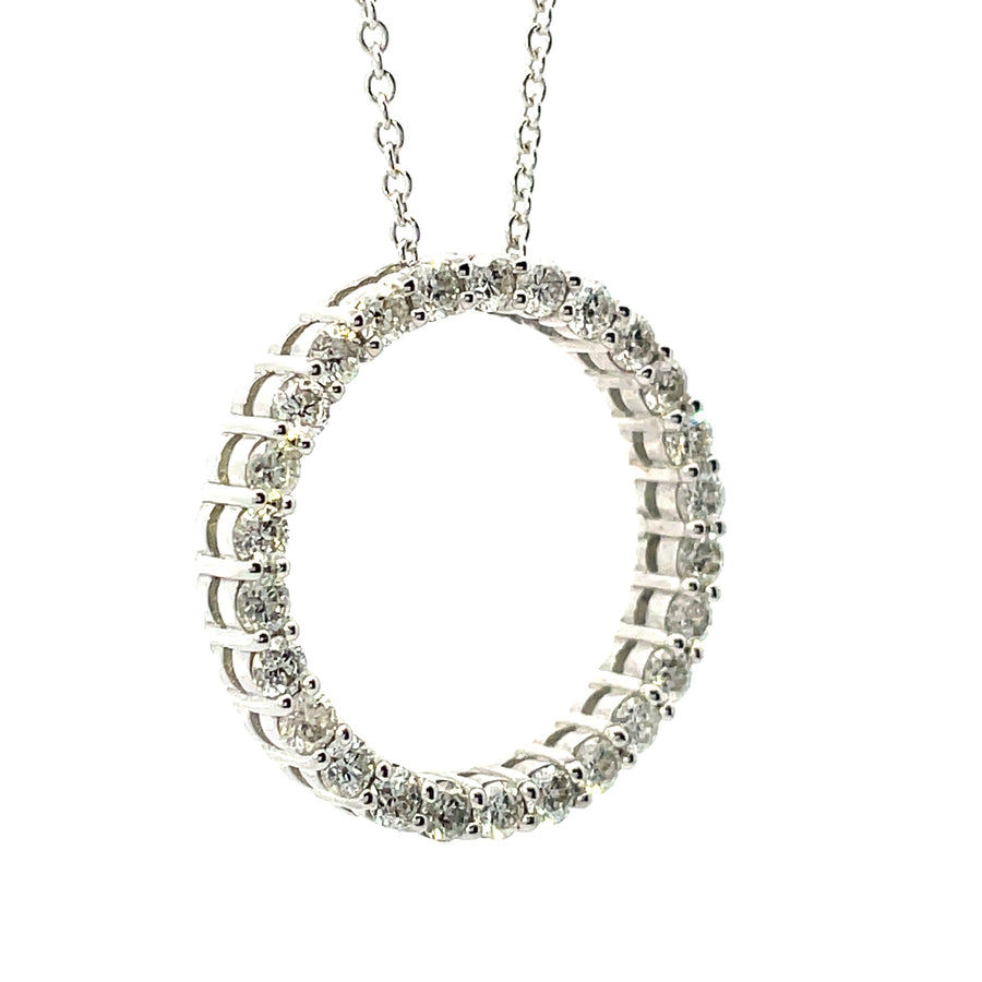 Circle of Life  1.50 CT Natural Diamond 14K White Gold Necklace
