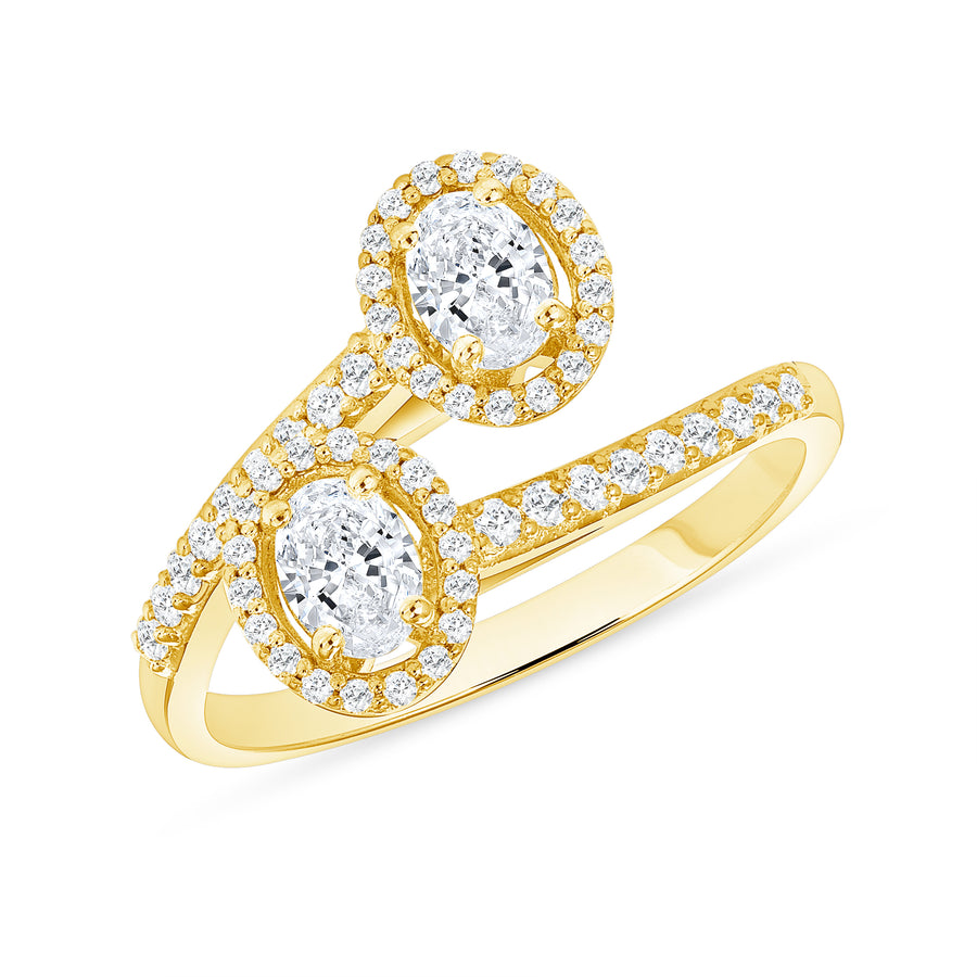 Double Diamond Oval 18k Yellow Gold Bypass Engagement Ring