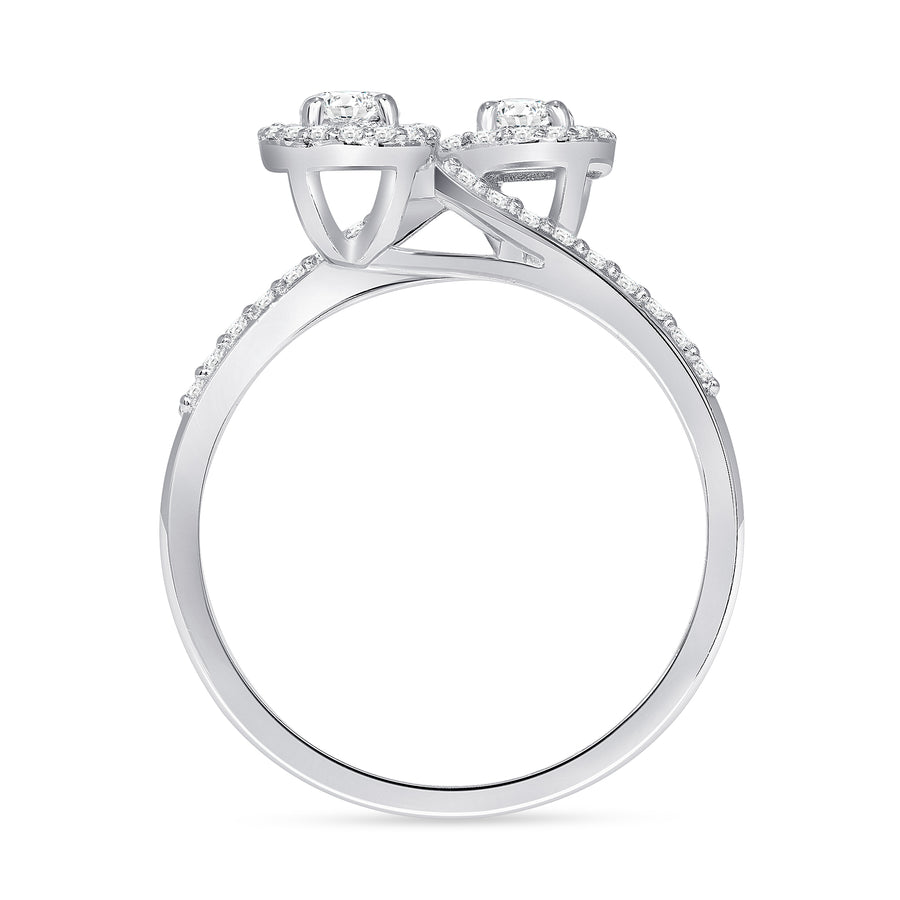Double Diamond Oval White Gold Bypass Engagement Ring