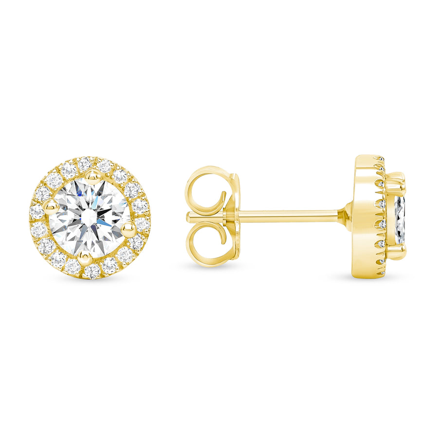 Diamond Halo Stud Yellow Gold Earrings