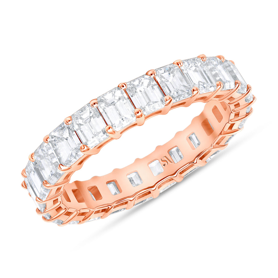 Emerald Cut Rose Gold Diamond Band Basket