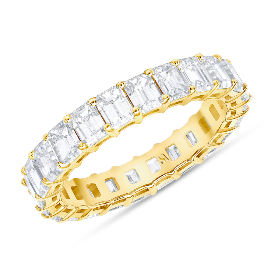 Emerald Cut Yellow Gold Diamond Band Basket