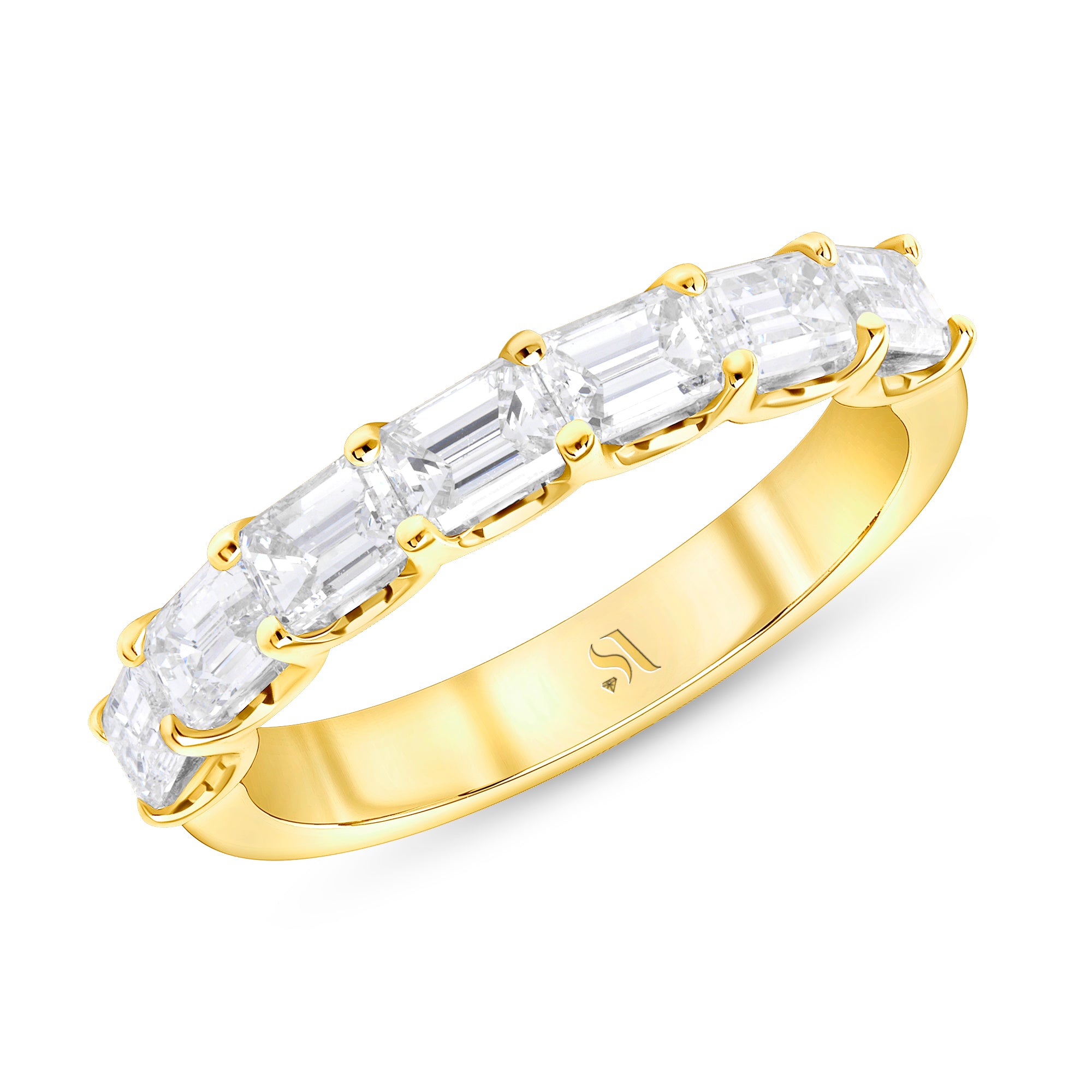 East-West Emerald Cut Yellow Gold Diamond Ring