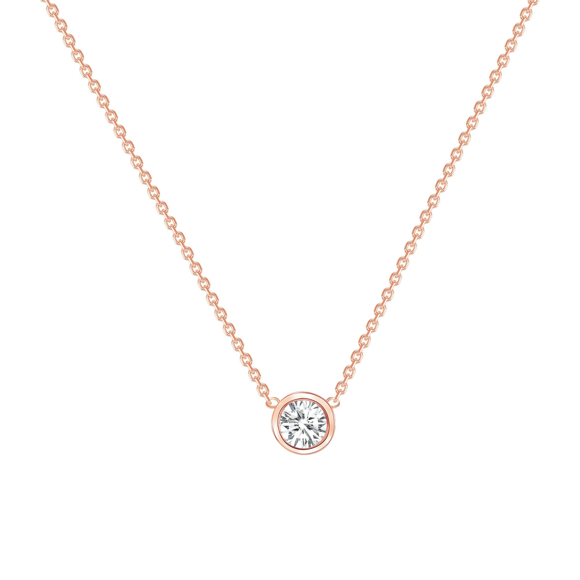 Round Diamond Bezel Set Rose Gold Necklace