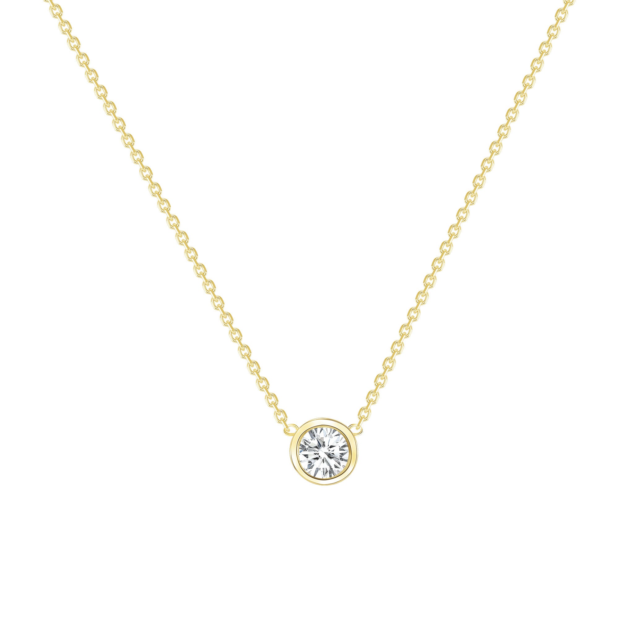 Round Diamond Bezel Set Yellow Gold Necklace