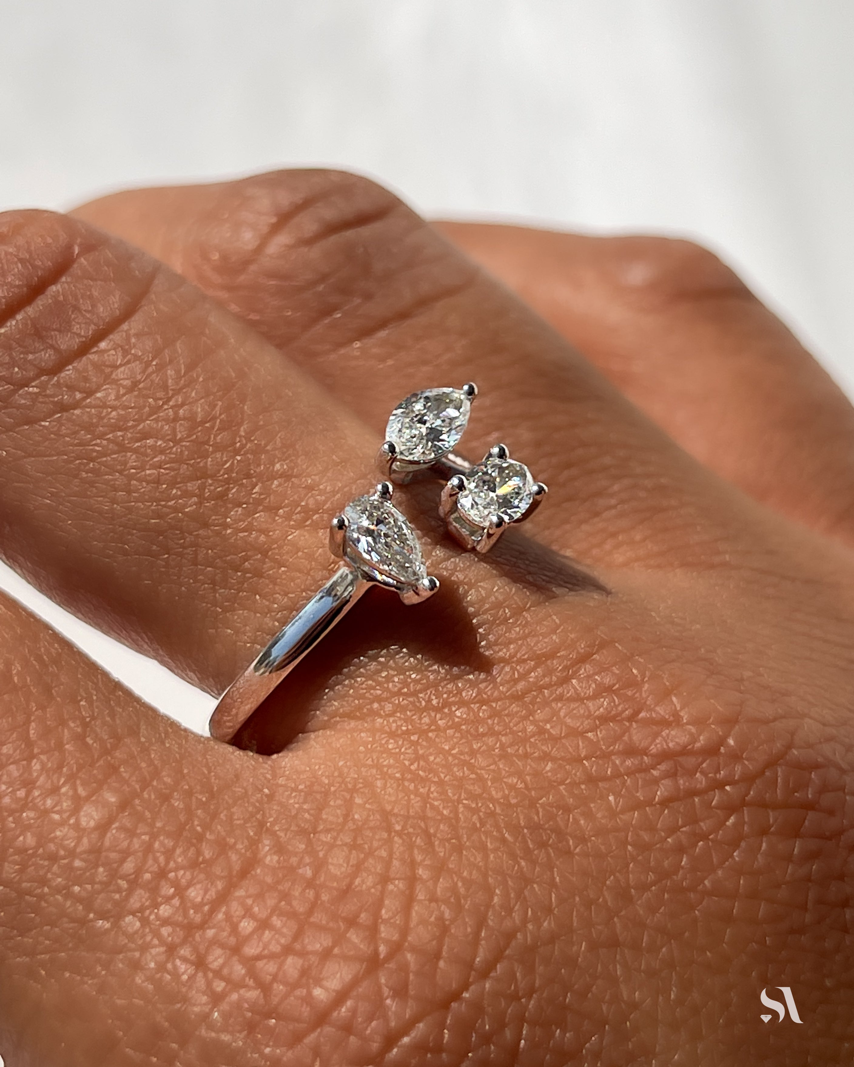 Three Stone Fancy Shape Diamond Wedding Ring
