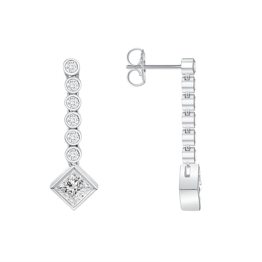 Princess Cut Natural Diamond 18K Gold Drop Earring (Bezel Set Earring, Dainty Diamond Earring)