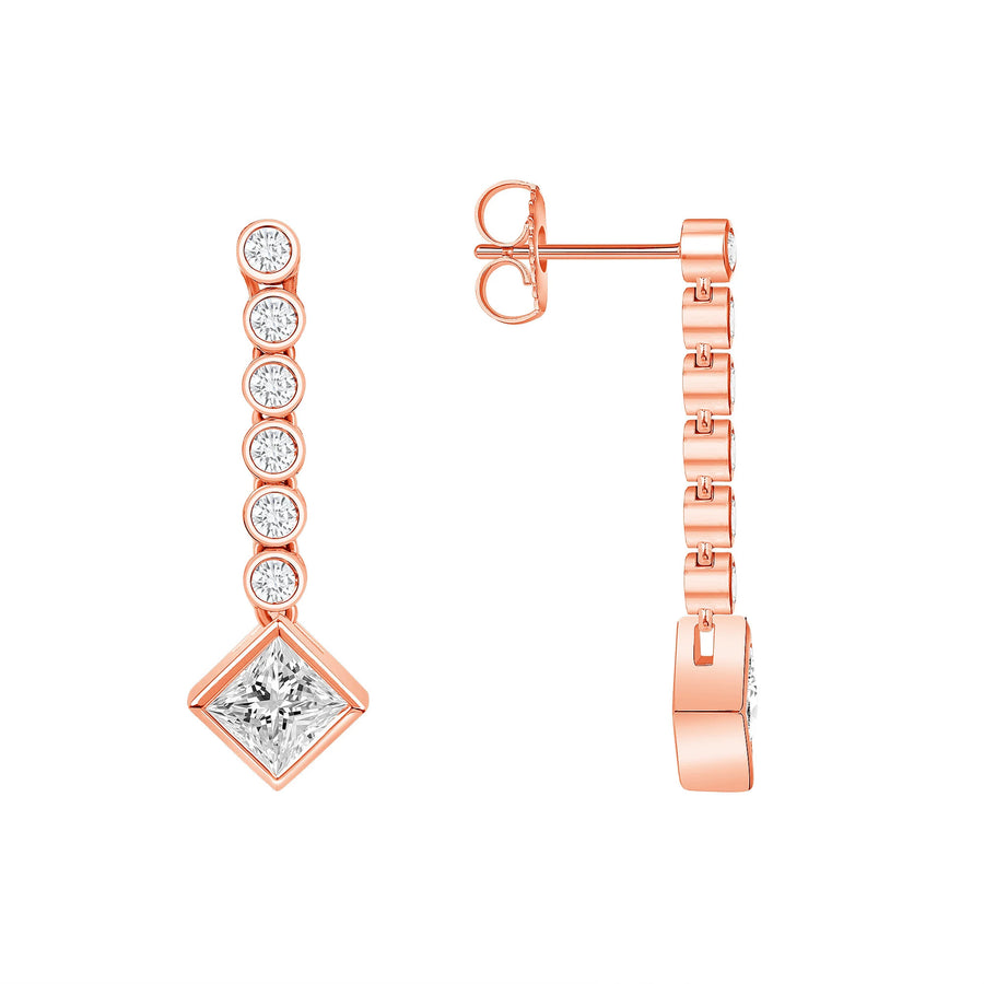 Princess Cut Natural Diamond 18K Gold Drop Earring (Bezel Set Earring, Dainty Diamond Earring)