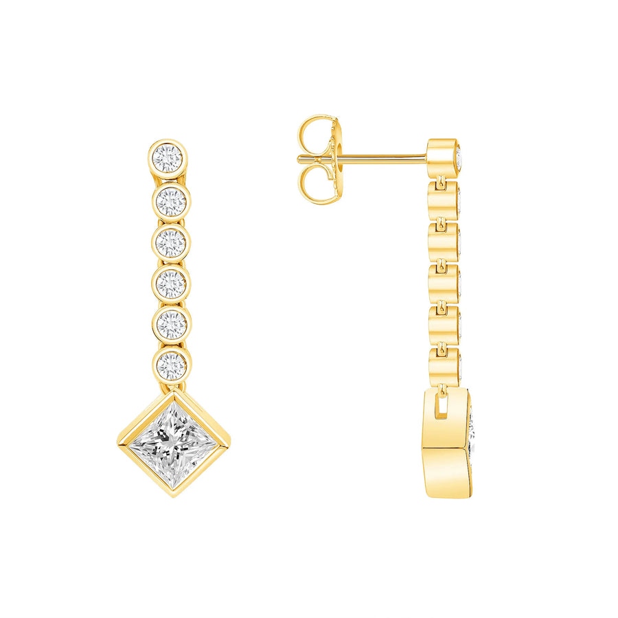 Princess Cut Natural Diamond 18K Gold Drop Earring (Bezel Set Earring, Dainty Diamond Earring)