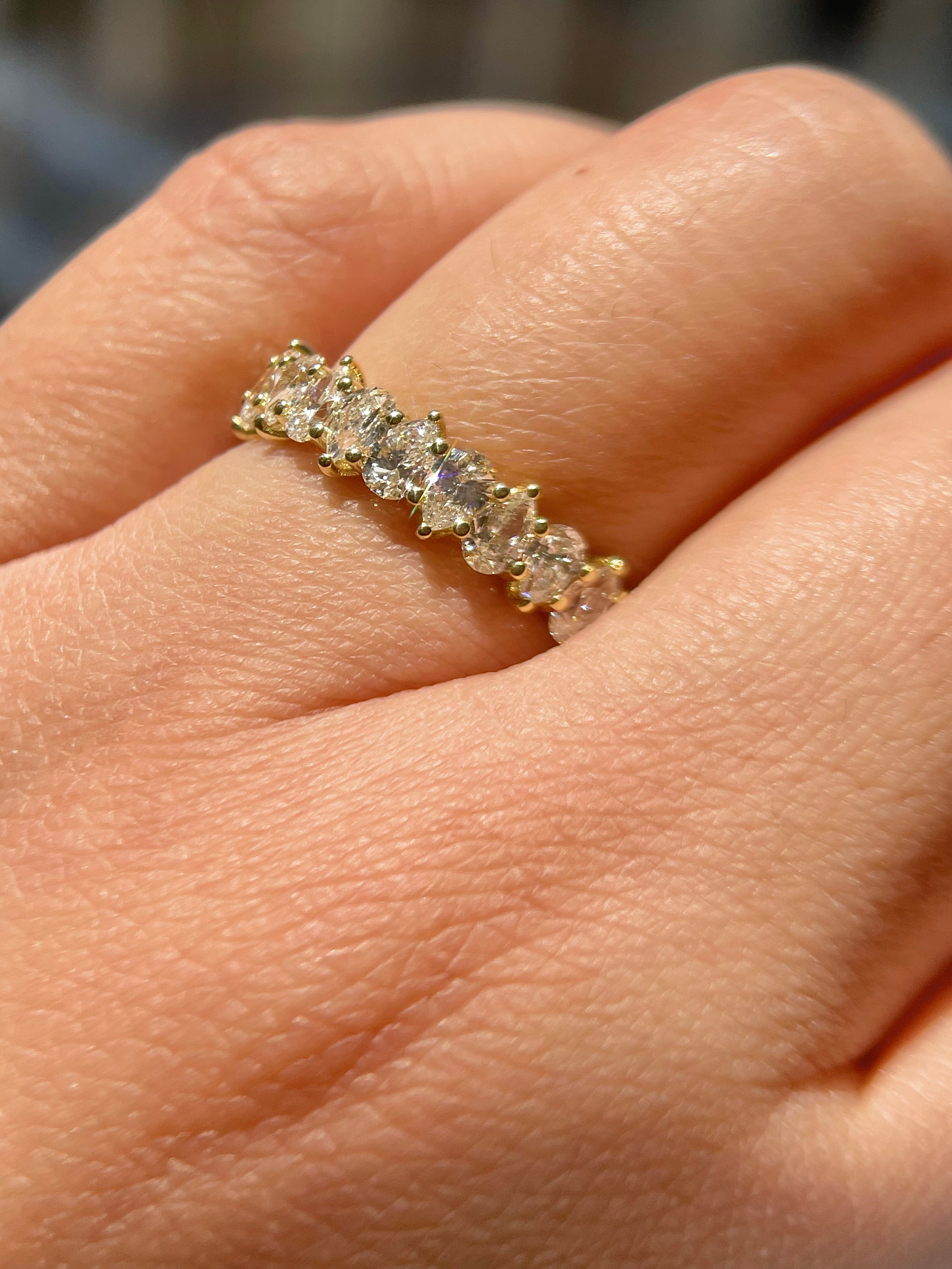 1.45ct Alternating Pear Cut Diamond 18K Gold Halfway Ring - Sabrina A Jewelry