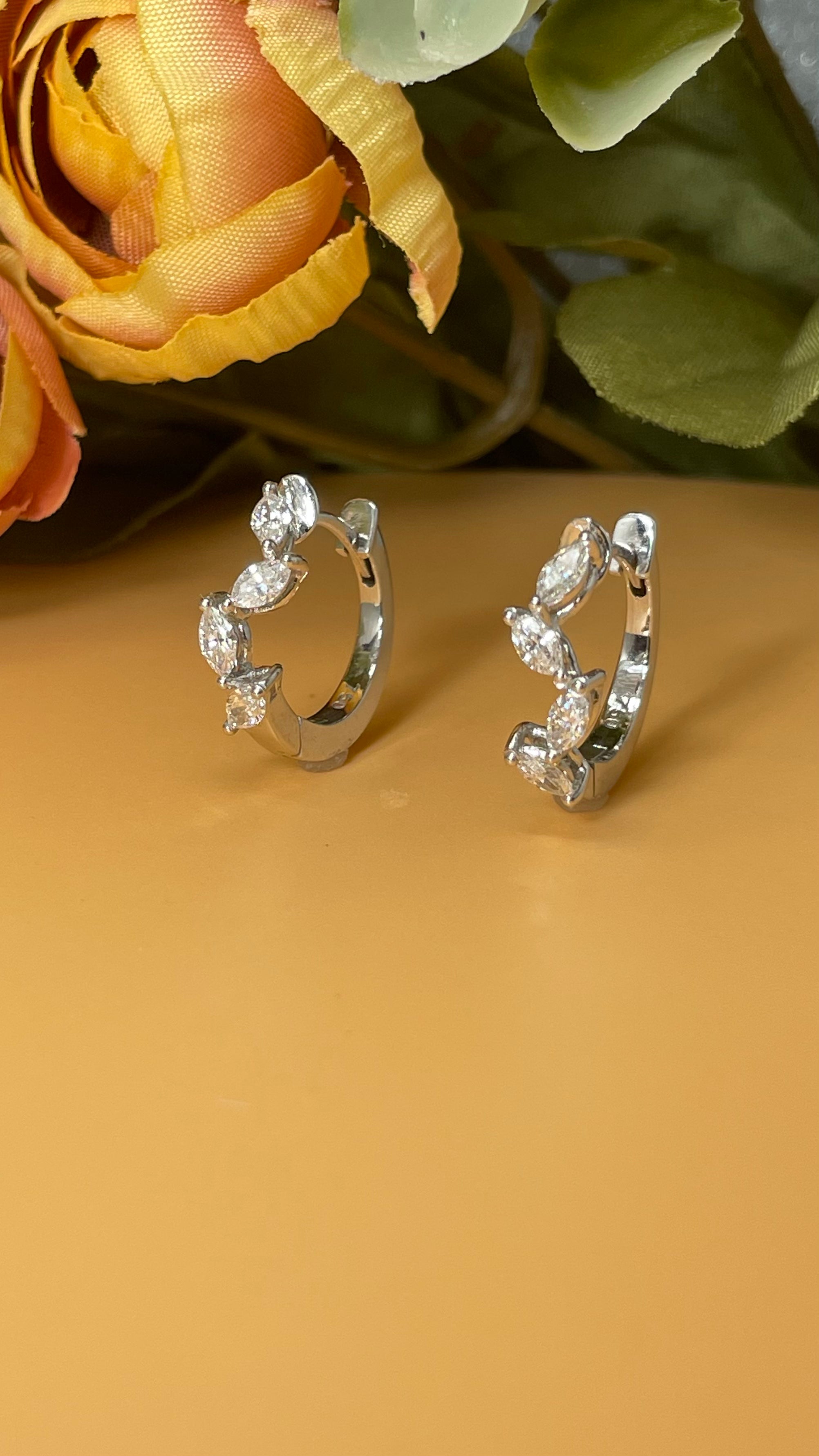 18k Gold Marquise Diamonds Hoop Earrings