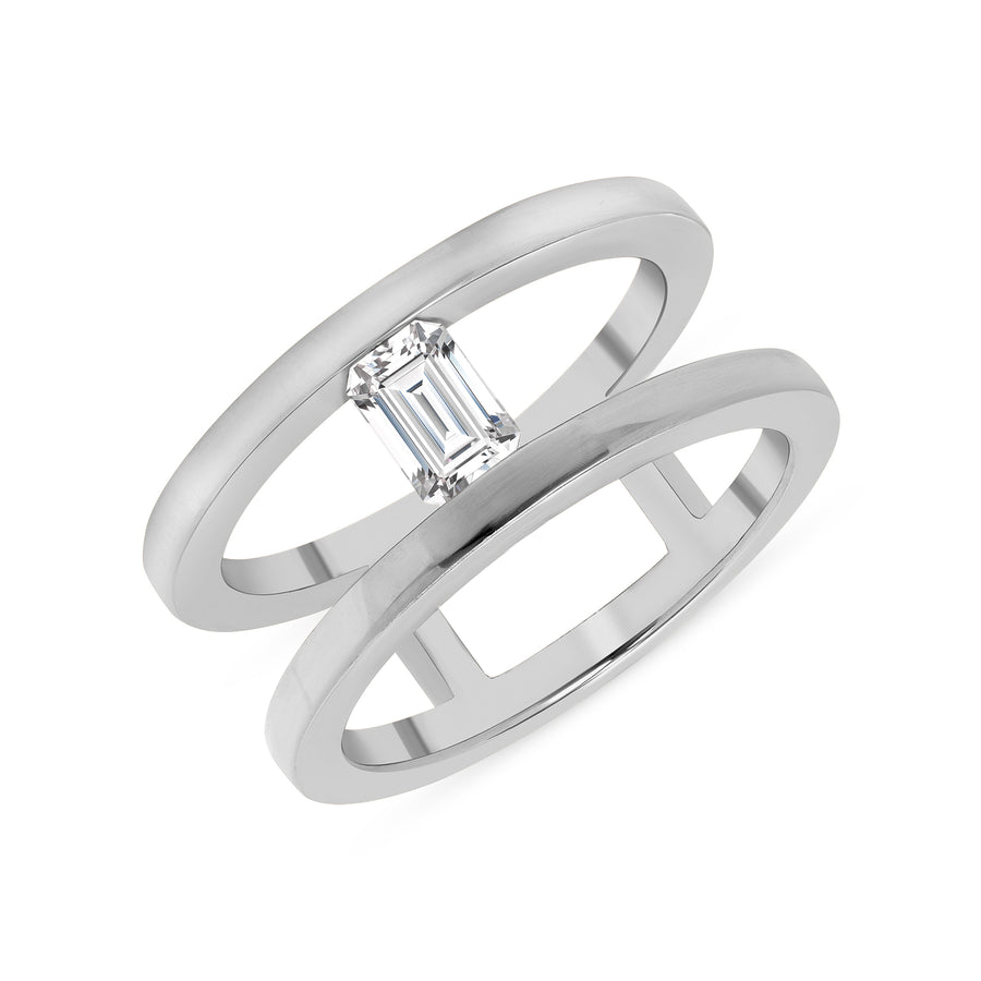 0.30 ct Emerald Cut Natural Diamond 18K Gold Double Band (Engagement Ring, Dainty Diamond Ring)