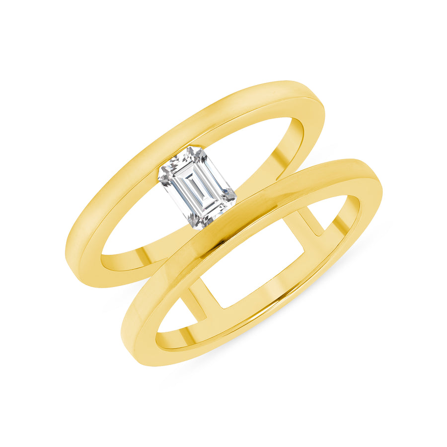 0.30 ct Emerald Cut Natural Diamond 18K Gold Double Band (Engagement Ring, Dainty Diamond Ring)