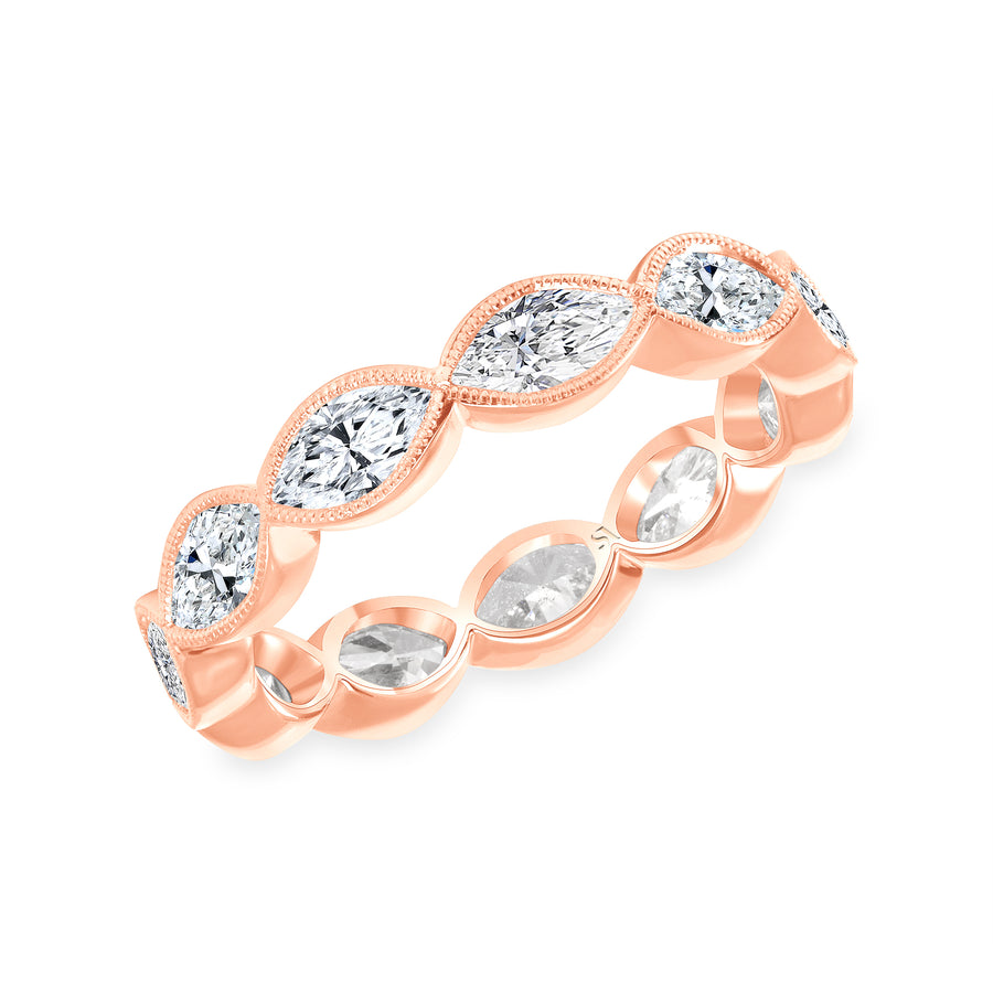 East-west Marquise Diamond Milgrain Bezel set Eternity Rose Gold Band