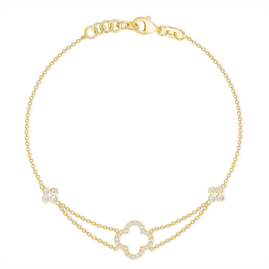 Perfect 4-Leaf Clover Round Diamond 18k Gold Bracelet