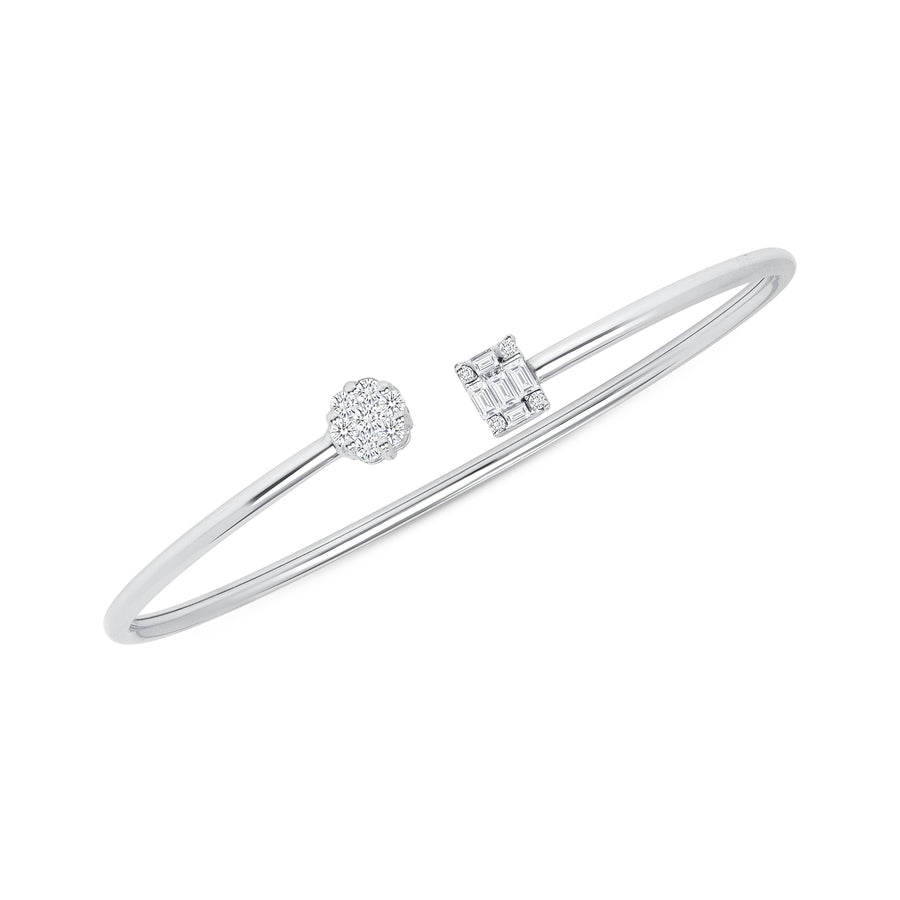 18k White Gold Cluster Diamond Flex Cuff Bangle Bracelet