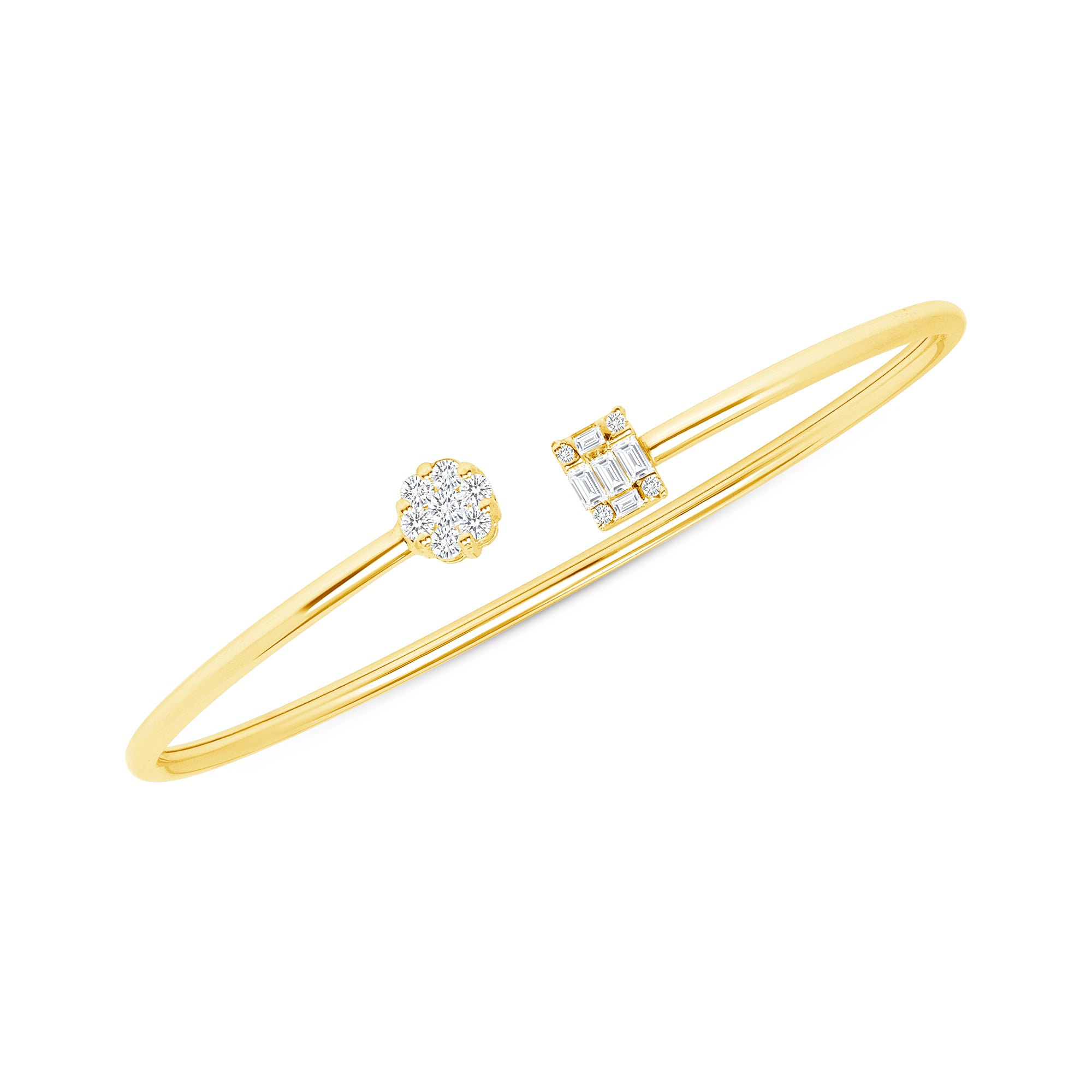 18k Yellow Gold Cluster Diamond Flex Cuff Bangle Bracelet