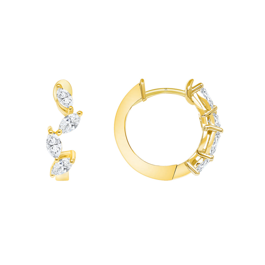 18k Yellow Gold Marquise Diamonds Hoop Earrings