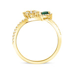 Spiral Twist Green Emerald Teardrop Sun Design 18k Diamond Yellow Gold Ring