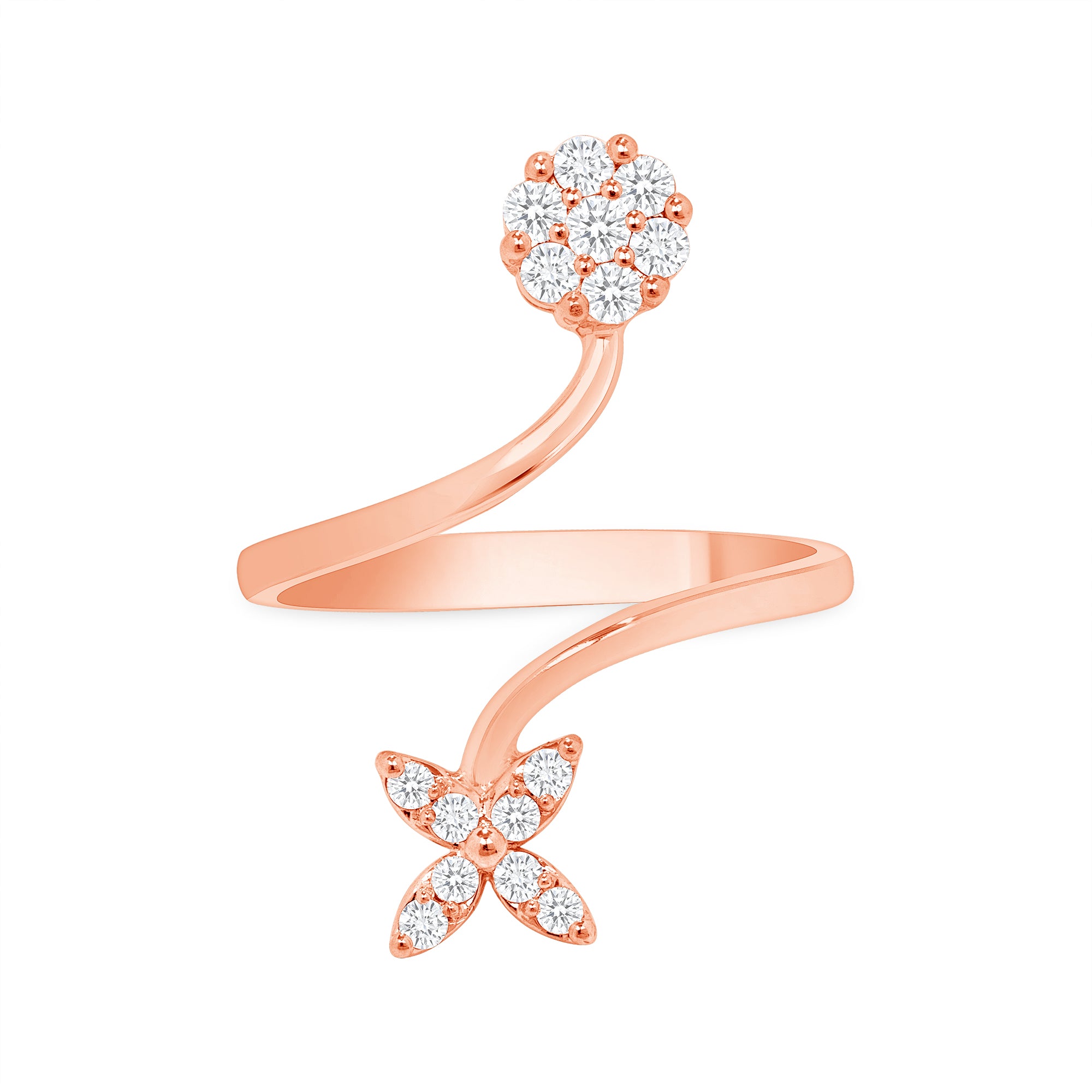 Floral Design Rose Gold Round Diamonds Ring