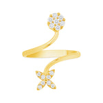 Floral Design Yellow Gold Round Diamonds Ring