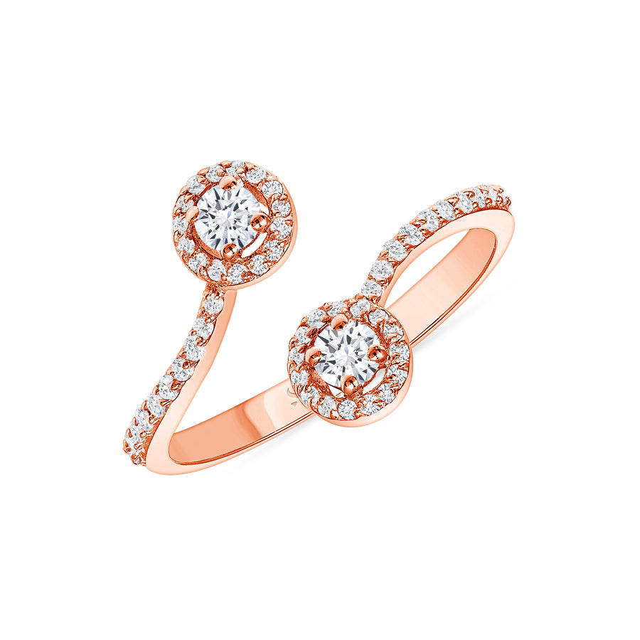 Round Halo 18k Rose Gold Double Diamond Bypass Engagement Ring