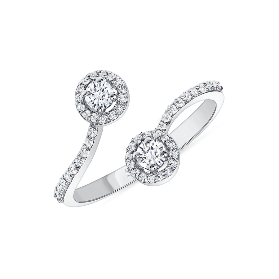 Round Halo 18k White Gold Double Diamond Bypass Engagement Ring
