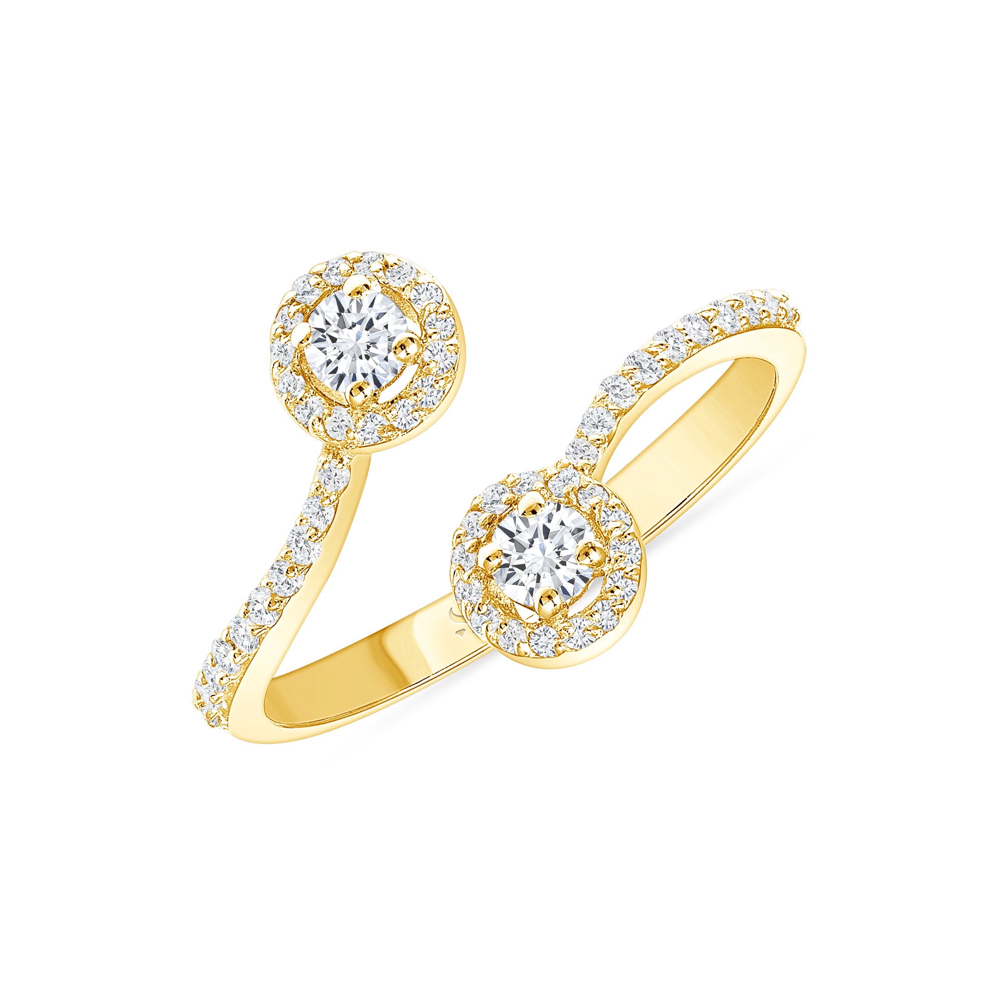 Round Halo 18k Yellow Gold Double Diamond Bypass Engagement Ring