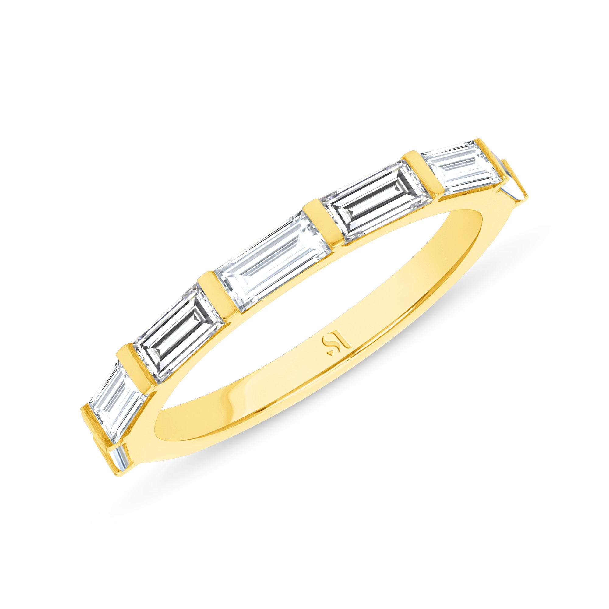 Dainty East West Baguette 0.80 tcw Diamond Halfway 18k Gold Ring/Baguette Diamond Wedding Ring/ - Sabrina A Jewelry